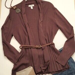 BROWN BELTED OPEN CARDIGAN SWEATER SIZE MEDIUM